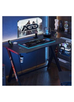 AGD Gaming Desk 120 cm, Small Gaming Desk, Gift Idea, PC Computer Desk, Home Office Desk Workstation with Carbon Fiber Surface, Gaming Table with Headphone Hook and Cup Holder  - Image 1