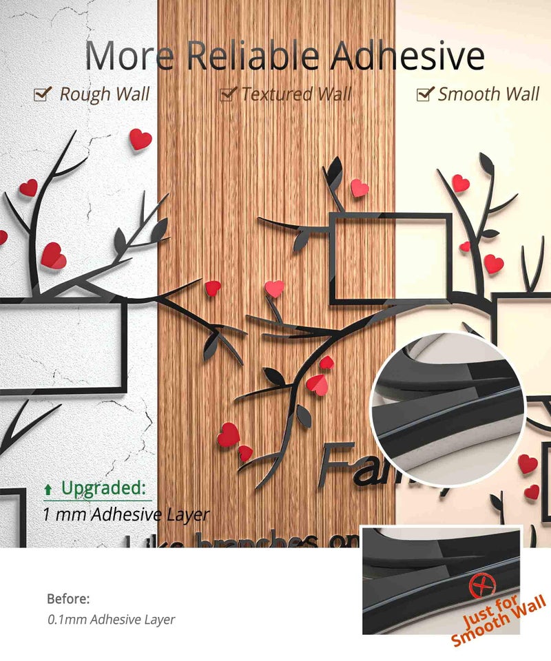 DecorSmart Love Family Tree Wall Decor Picture Frame Collage Removable 3D DIY Acrylic Wall Stickers for Living Room with Red Heart and Quote Family Like Branches on a Tree - Image 4