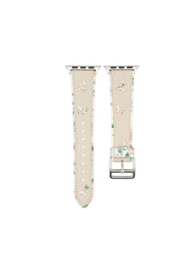 Beauenty For apple iWatch 6/7/8 Watch with Butterfly print leather strap 42/44/45/49mm apricot