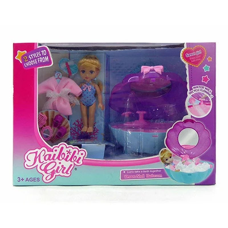 دمية كايبيبي و حمام علي شكل صدفة مع الأكسسوارات - BLD244 - Image 1