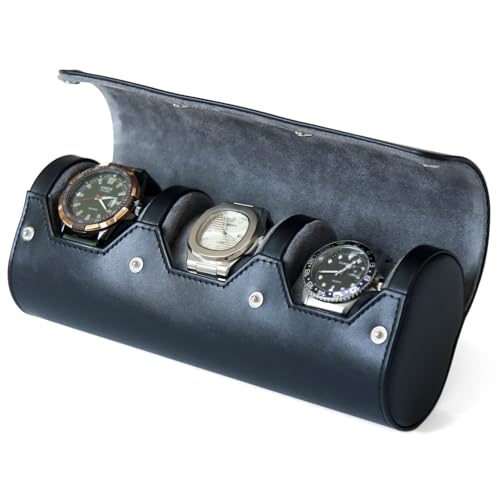 Besforu watch box organizer for mens watch case travel roll Portable 3 Watch Display Storage with Velvet Sections to Holder Large Watch (Black) - Image 1