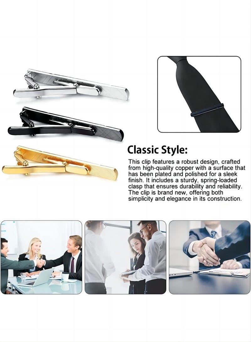 Men's Tie Clips 3-Pack Classic Tie Tack Clips, Simple Metal Tie Bar - Black, Gold, Silver, For Wedding, Business, And Daily Use - Image 2