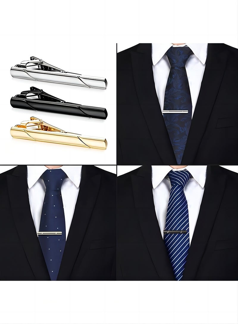 Men's Tie Clips 3-Pack Classic Tie Tack Clips, Simple Metal Tie Bar - Black, Gold, Silver, For Wedding, Business, And Daily Use - Image 3