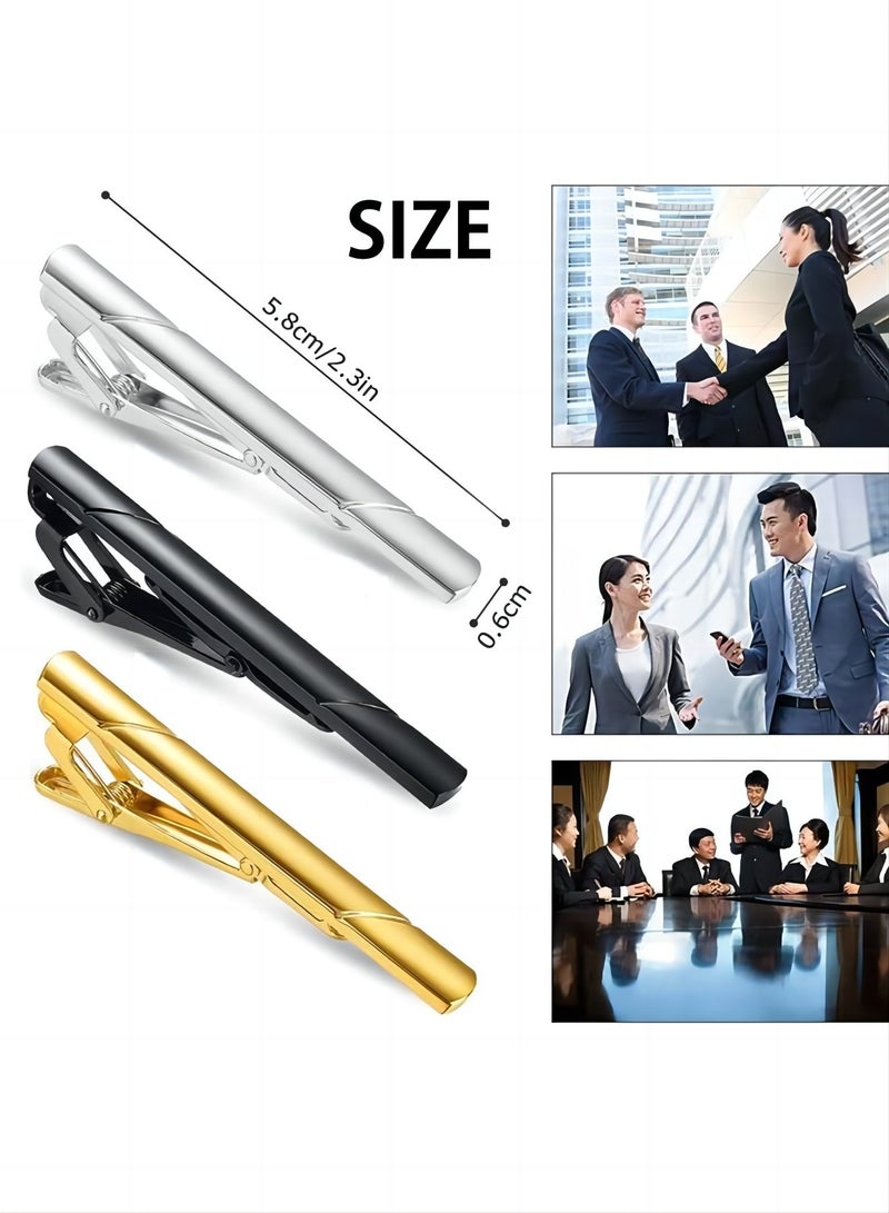 Men's Tie Clips 3-Pack Classic Tie Tack Clips, Simple Metal Tie Bar - Black, Gold, Silver, For Wedding, Business, And Daily Use - Image 4