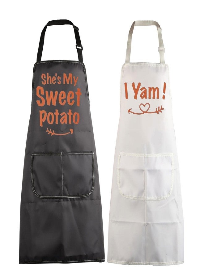 MBMSO Funny Couple Apron She's My Sweet Potato I Yam His and Her Matching Apron Bride and Groom Apron Mr and Mrs Wedding Gift (Sweet Potato A-sets), Standard - Image 1