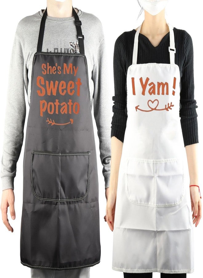 MBMSO Funny Couple Apron She's My Sweet Potato I Yam His and Her Matching Apron Bride and Groom Apron Mr and Mrs Wedding Gift (Sweet Potato A-sets), Standard - Image 2