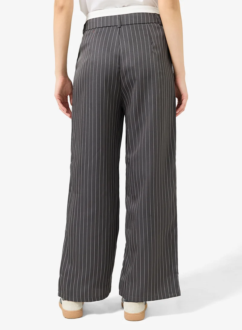Ginger  Contrast Waistband Straight Fit Pants for Women | Best Price UAE