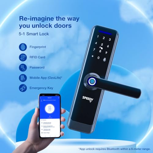 SPEEDY Alloy Steel WiFi Enabled Smart Door Lock for Main Door with 5 in 1 Access | Biometric, 2 Emergency Keys | (No Extra Gateway Required) | 2-Year Warranty & Free Installation by Brand - Image 5