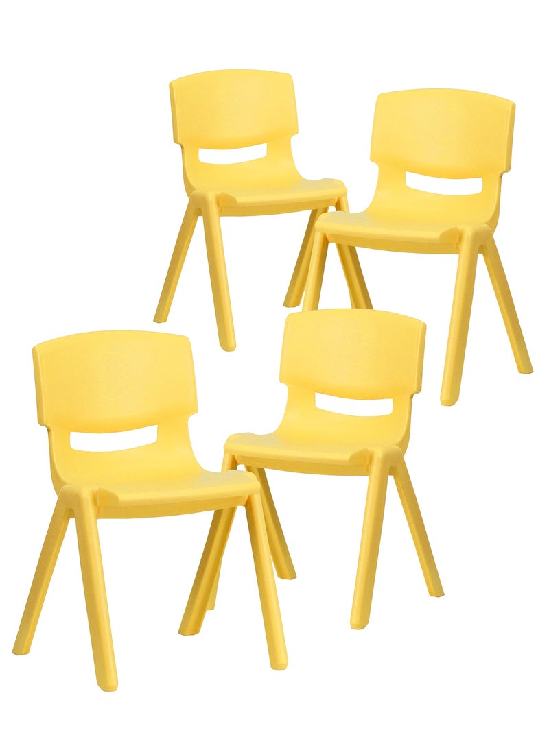 Funz 4 Pieces Funz Stackable Plastic Kids Learning Chairs, 42 X 38 X 61cm, The Perfect Chair for Playrooms, Schools, Daycares and Home, Yellow  - Image 1