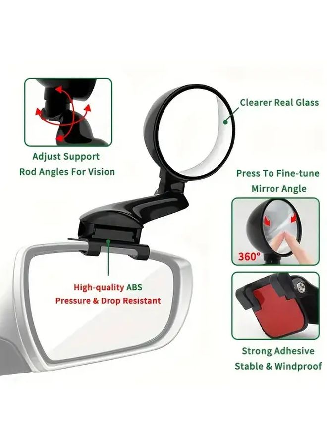 3 Inch Large Wide Angle Convex Car Blind Spot Mirror with 360 Degree Rotation Fit Left Side Mounting Plug and Play Installation for Trailers Towing SUVs Trucks Enhanced Rearview Extension Reverse Assist Mirror Compatible Black - Image 3