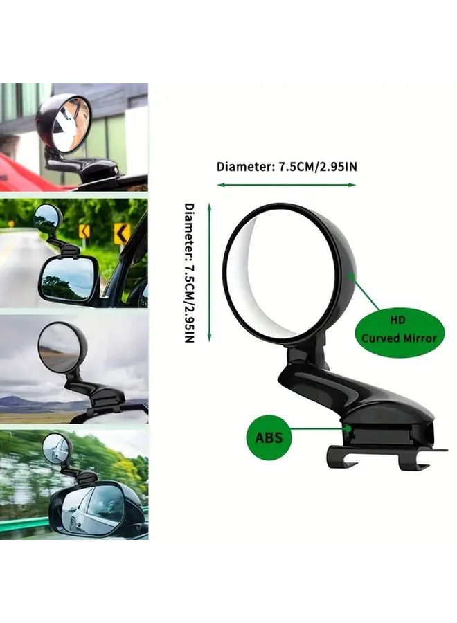 3 Inch Large Wide Angle Convex Car Blind Spot Mirror with 360 Degree Rotation Fit Left Side Mounting Plug and Play Installation for Trailers Towing SUVs Trucks Enhanced Rearview Extension Reverse Assist Mirror Compatible Black - Image 4