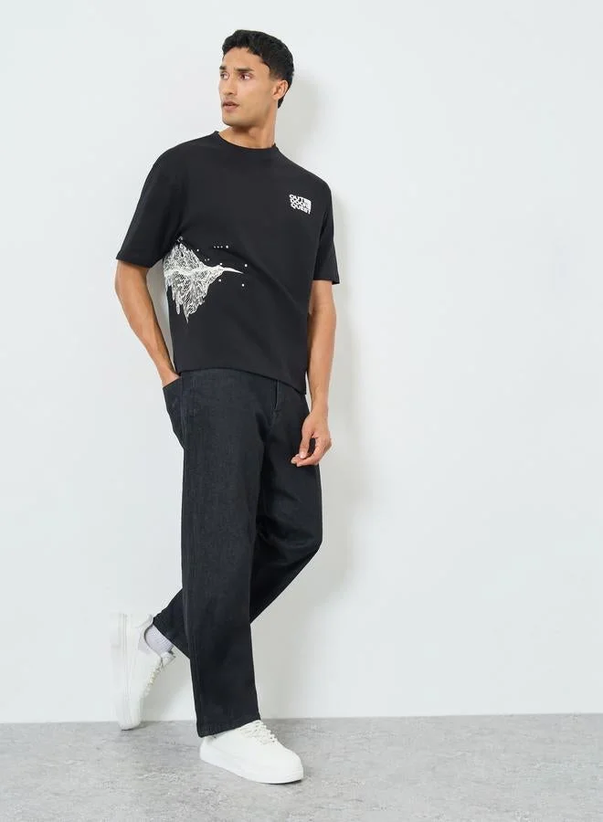 Styli Men Oversized Placement Graphic Jersey T-Shirt