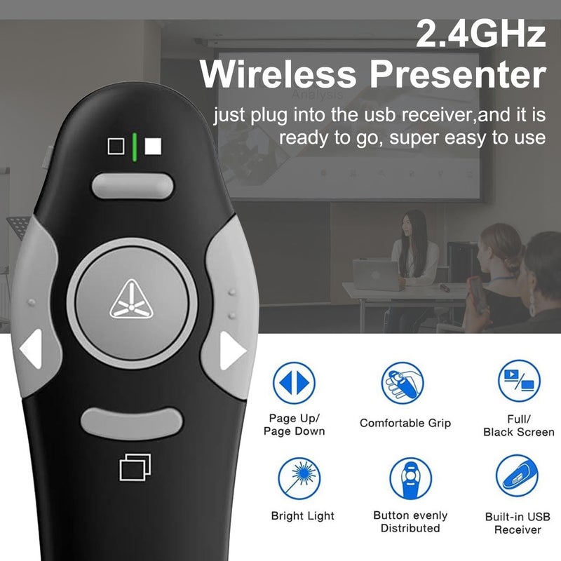 VOVIGGOL USB/Type-C 2 in 1 Presentation Clicker for PowerPoint Presentation Remote, 2.4GHz Wireless Presenter Remote USB Google Slide Advancer PPT PowerPoint Clicker for Mac, Computer, Laptop - Image 2