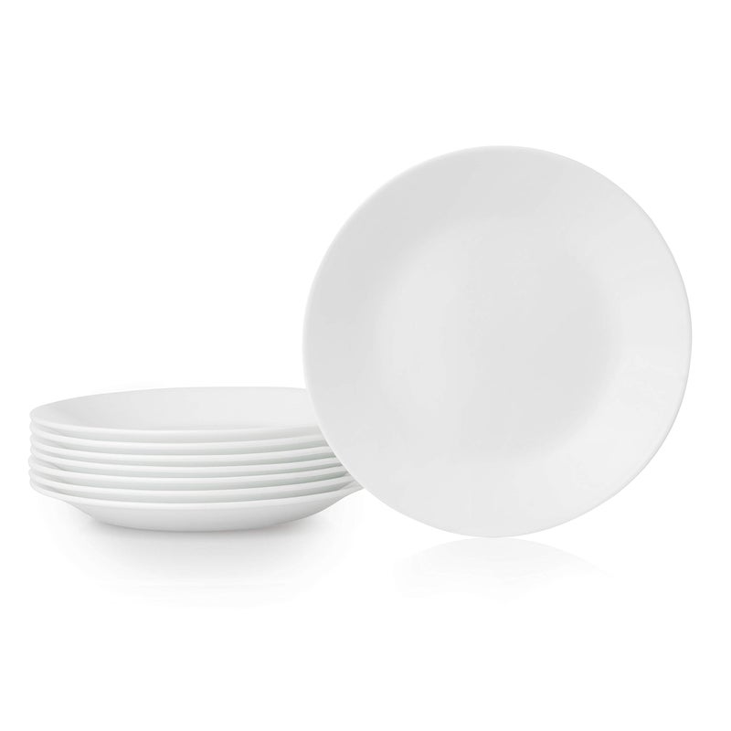 Corelle طقم أطباق مقبلات كوريل فيتريل 8 قطع زجاج ثلاثي الطبقات ومقاوم للكسر خفيف الوزن دائري 6-3/4 بوصة أبيض شتوي فروس