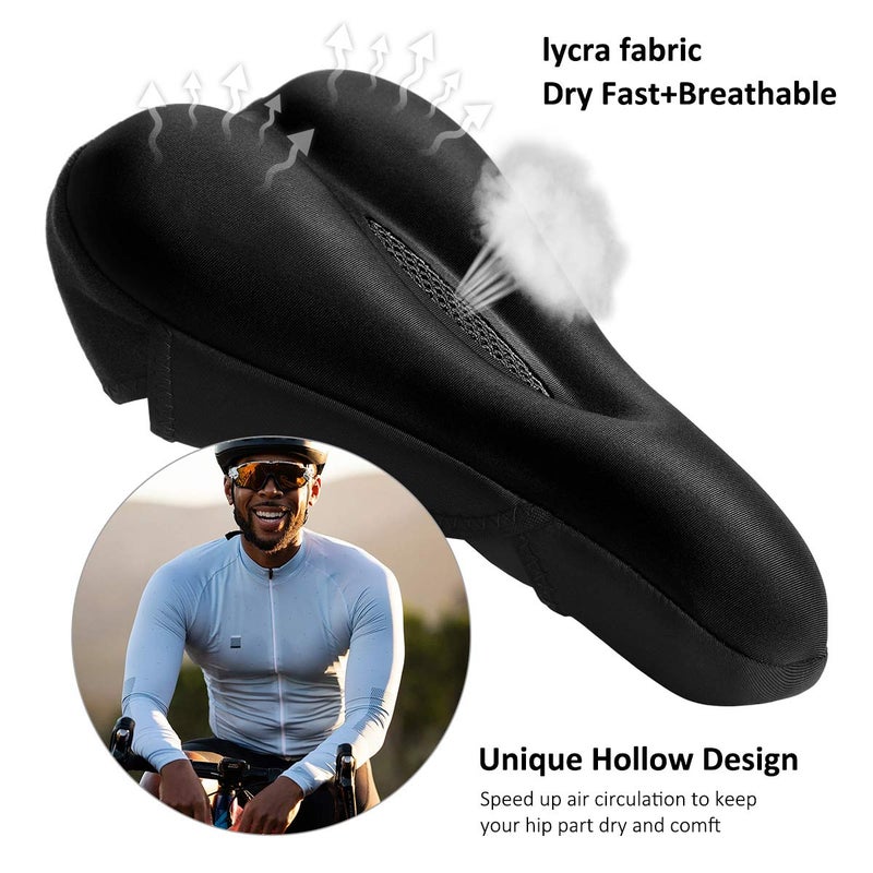 Ryaco Gel Bike Seat Cushion Cover - Breathable Comfortable Bicycle Saddle Cover Black with Water&Dust Resistant Cover Fits Spin, Stationary Exercise Bike, Outdoor or Indoor Cycling - Image 2