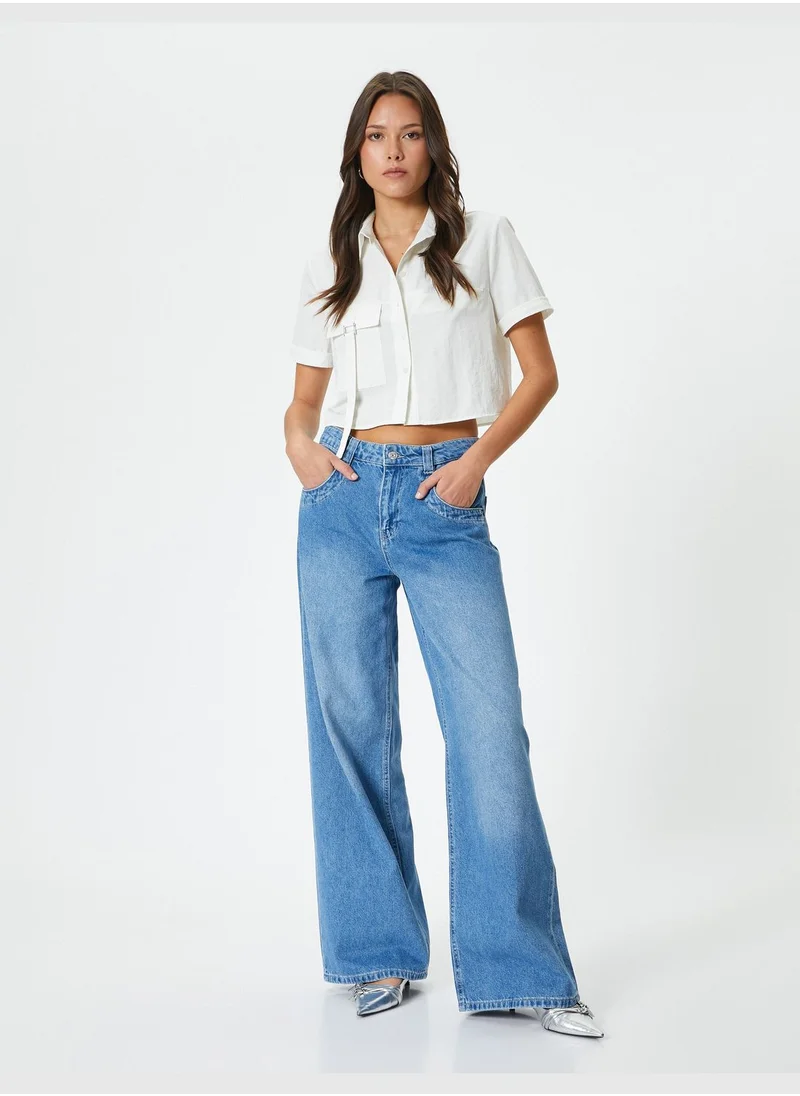 كوتون Pocket Detail Crop Shirt