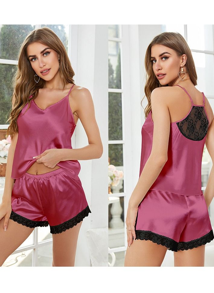 Loquat Women's Lace Stitching 2-Piece Set Nightgown Sleepwear Camisole Tops And Shorts Soft Loungewear Pajamas  Suit Pinkish Purple 