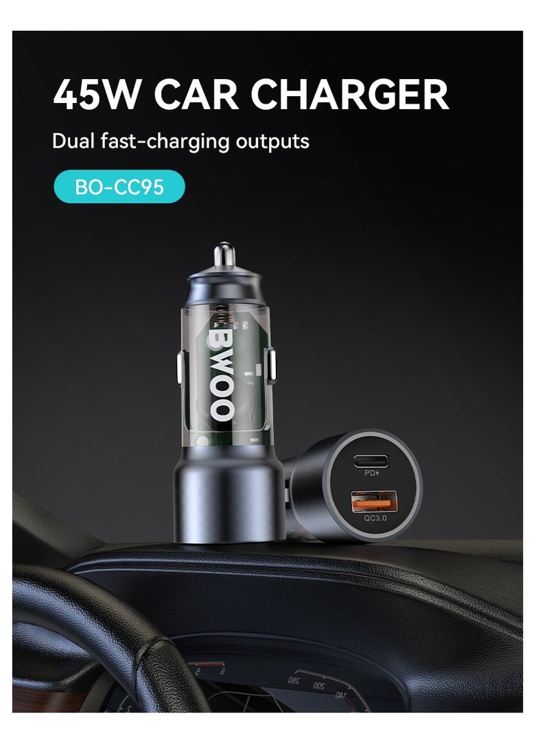 BWOO Bwoo Fast Car Charger, 45W USB-C Car charger 2 Ports Transparent & Grey  - Image 5