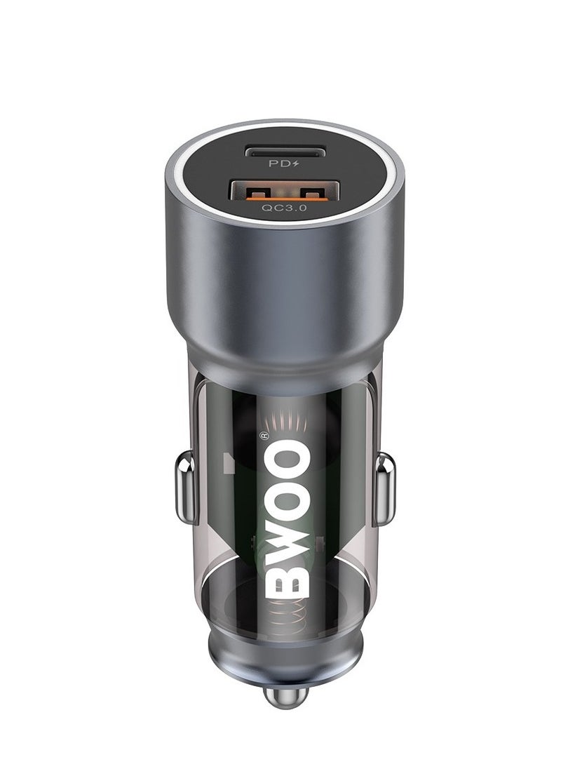 BWOO Bwoo Fast Car Charger, 45W USB-C Car charger 2 Ports Transparent & Grey  - Image 2