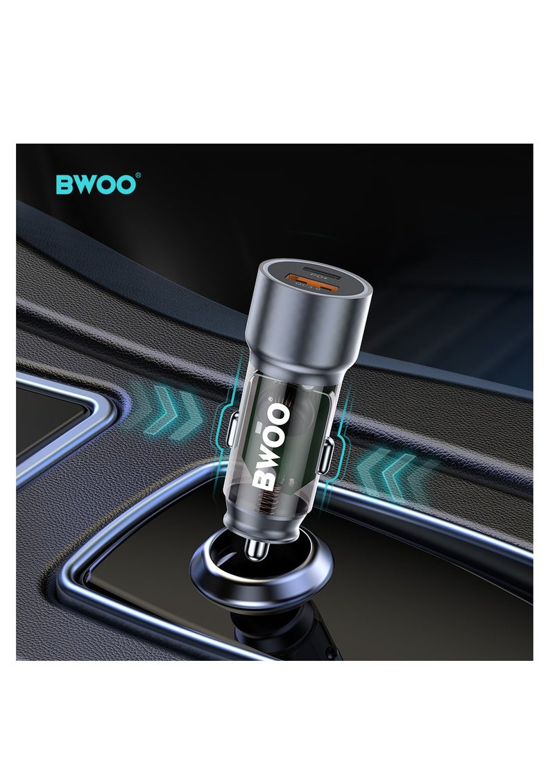 BWOO Bwoo Fast Car Charger, 45W USB-C Car charger 2 Ports Transparent & Grey  - Image 4
