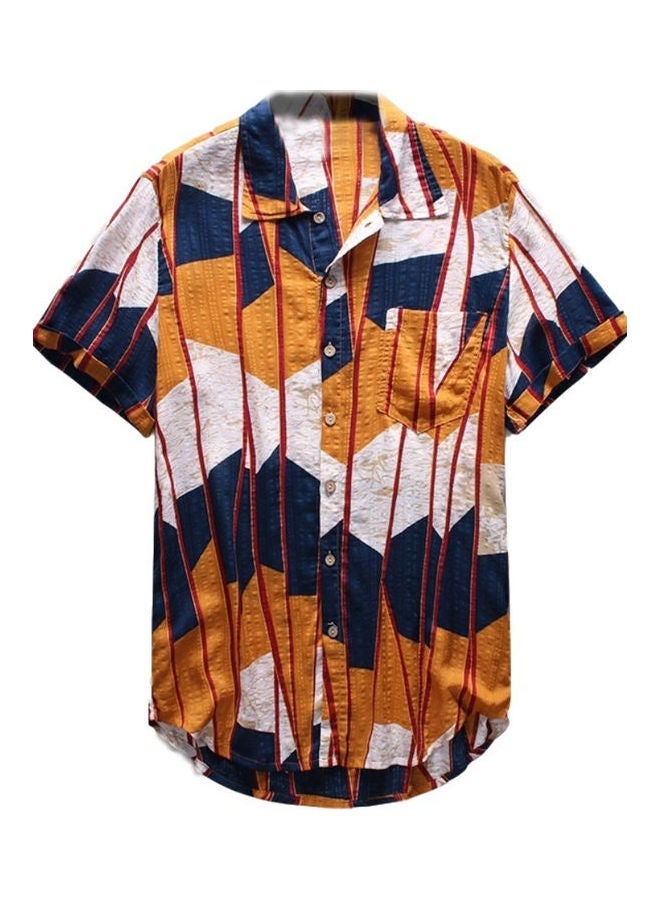 NIBEMINENT Summer Beach Men Colour Block Striped Short Sleeve Shirt Button Down Top Multicolour - Image 1