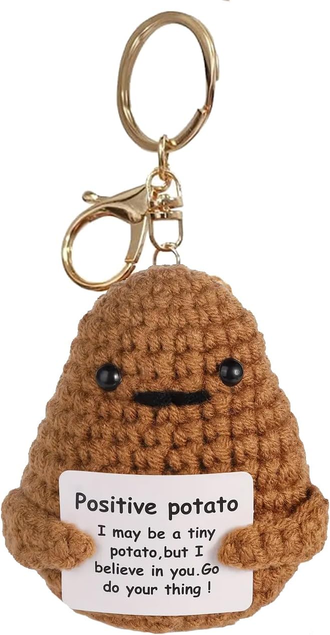 Ompinda Positive Crochet Dolls Keychain, Funny Knitted Dolls Key Ring with Positive Cards Emotional Support Crochet Gift for Women or Lovers Birthday/Mother's Day - Image 1