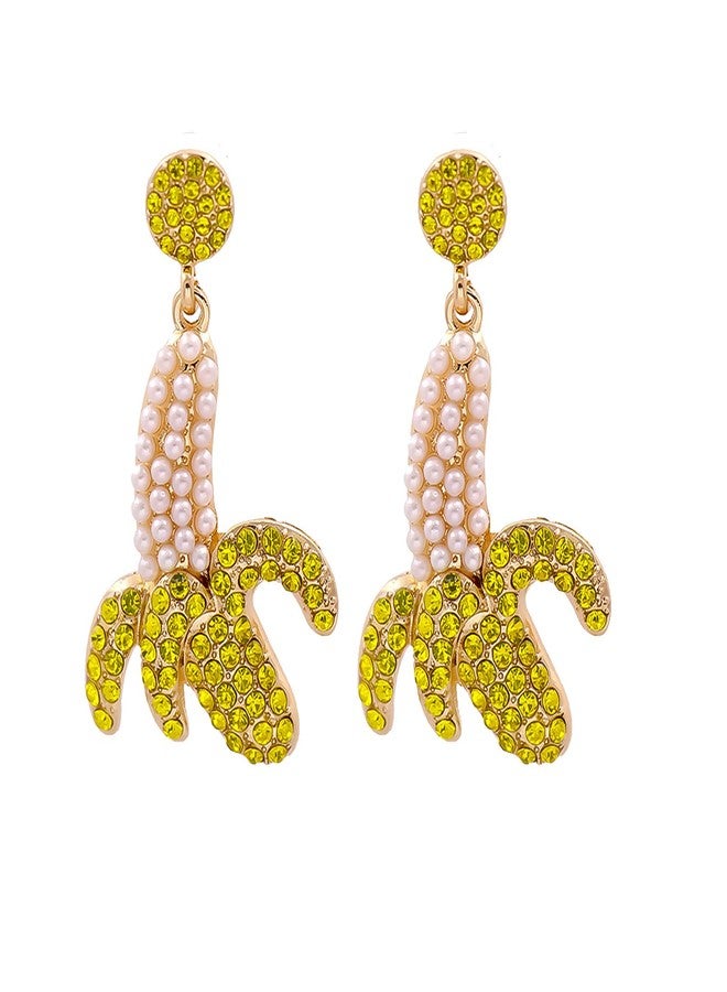 Frodete Banana Earrings Fruit Crystal Earrings Pearl Round Stud Earrings Food Mimic Yellow Banana Pendant Stud Earrings women Jewelry - Image 1