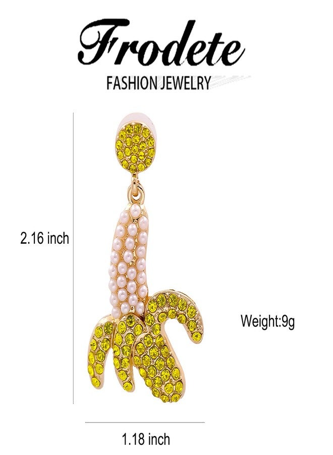 Frodete Banana Earrings Fruit Crystal Earrings Pearl Round Stud Earrings Food Mimic Yellow Banana Pendant Stud Earrings women Jewelry - Image 5