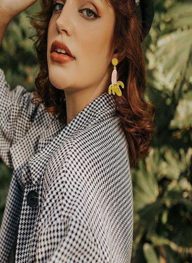 Frodete Banana Earrings Fruit Crystal Earrings Pearl Round Stud Earrings Food Mimic Yellow Banana Pendant Stud Earrings women Jewelry - Image 4