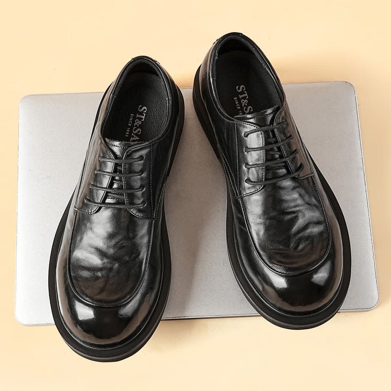 JD Jing Zao St&Sat Men's Shoes, Top-Grain Leather, Formal Business Dress Shoes, Lace-Up, Commuter-Friendly, Lightweight Casual Leather Shoes for Men, Black, Size 40 - Image 5