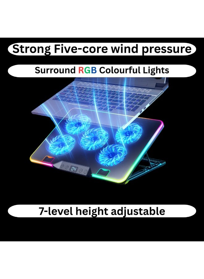 Zyler Five-Core Ultra Cooling Panel – Premium Slim Laptop Cooler with Advanced Ice Metal Dissipation, 5-Wind Pressure System & Dynamic RGB Lighting for 11-17.3 Inch Notebooks (Gaming/Workstation)  - Image 3