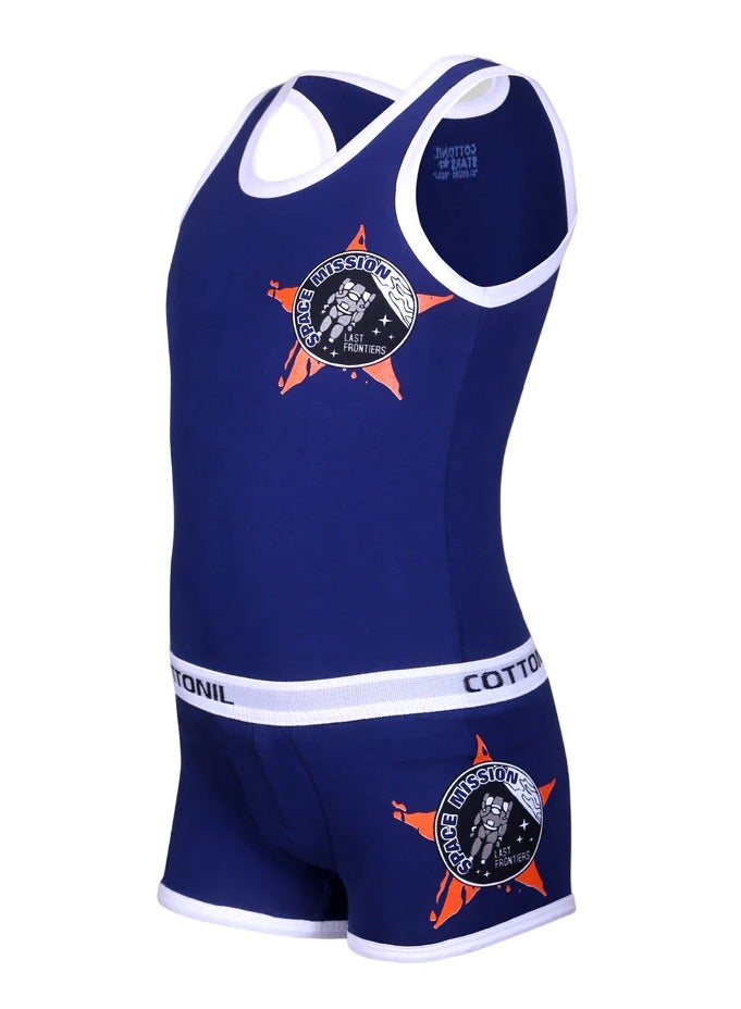 COTTONIL Turbo Underwear Set (Shirt & Boxer) For Boys - Blue  - Image 1