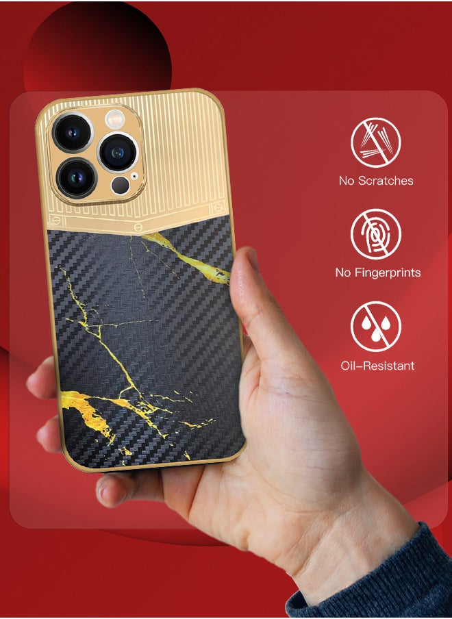 CATANES iPhone 13 Pro Luxury Gold Plated Case Hybrid Electroplated Frame Back Cover with Carbon Fiber Pattern  - Image 2
