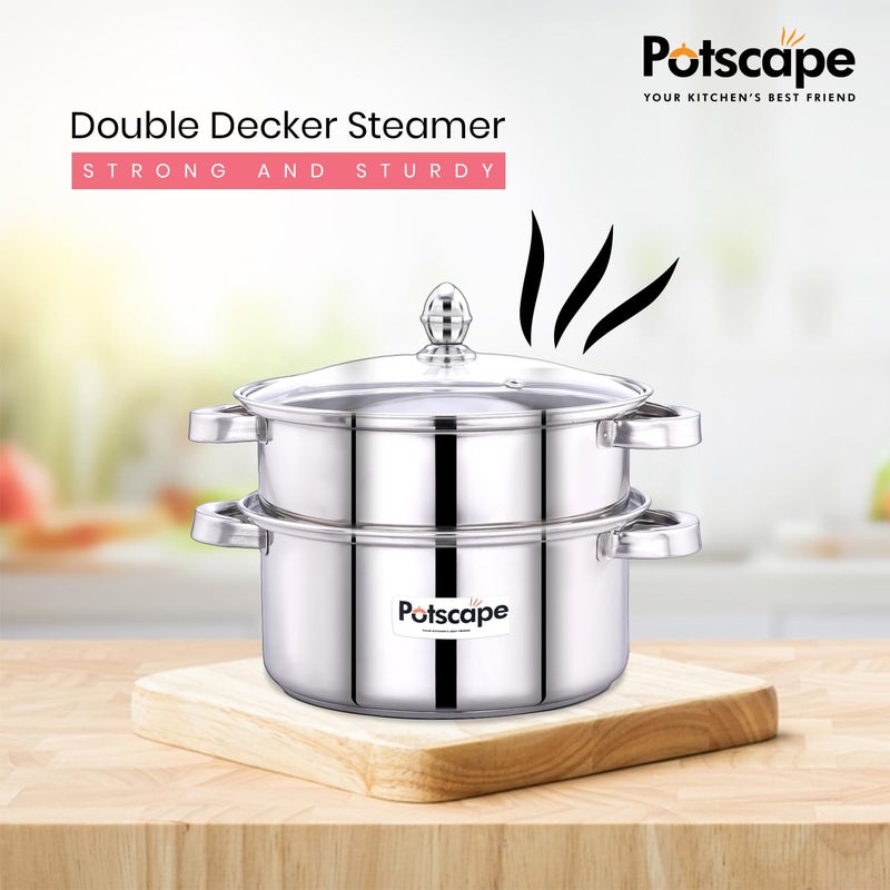 Potscape Stainless Steel Cruise Double Decker 2Tier Steamer 24 cm Capacity 38 LTR Gas and Induction Compactible Dishwasher Safe Multi Cooking Momos Modak Maker Steamer 2 Year Warranty - Image 5