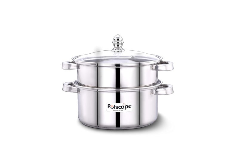 Potscape Stainless Steel Cruise Double Decker 2Tier Steamer 24 cm Capacity 38 LTR Gas and Induction Compactible Dishwasher Safe Multi Cooking Momos Modak Maker Steamer 2 Year Warranty - Image 4