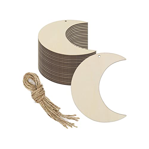 JANOU 20pcs Moon Wood Cutouts DIY Craft Embellishments Moon Unfinished Wood Tags Ornaments Decoration
