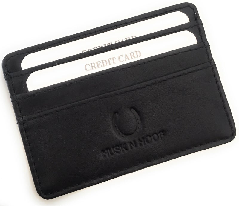 Husk N Hoof RFID Protected Leather Slim Credit Card Holder Wallet for Man Women | Card Holder for Men Woman | Black - Image 1