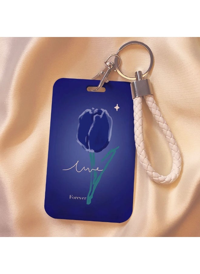 NIBEMINENT 1 - Piece Klein Blue Rose Kpop Photo Card Holder Pendant Key Chain ID Badge Holder ID Card Holder Photo Card Protector for School ID Office ID Access Card for Women Girls  - Image 1