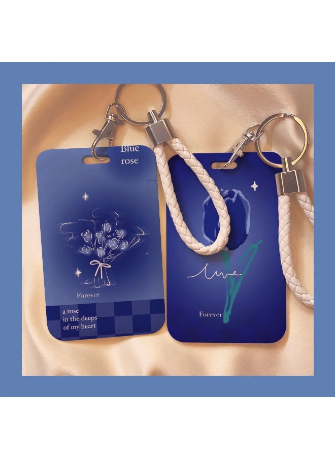 NIBEMINENT 1 - Piece Klein Blue Rose Kpop Photo Card Holder Pendant Key Chain ID Badge Holder ID Card Holder Photo Card Protector for School ID Office ID Access Card for Women Girls  - Image 2