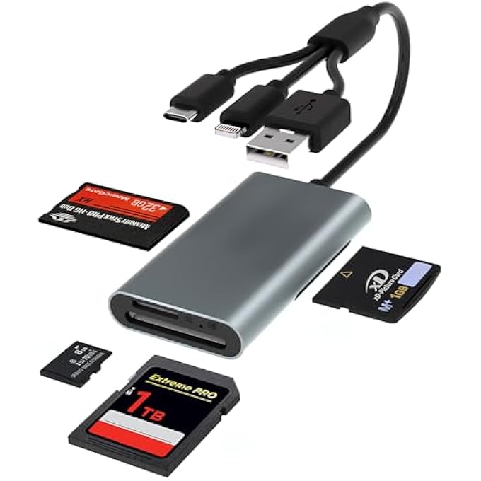 rayihni MEMORY STICK PRO DUO ADAPTER READER - 4IN3 SD/TF/MS/CF/XD CARD READER TO USB-C/LIGHTNING/USB DEVICE, MULTI SD CARD READER XD PICTURE CARD ADAPTER FOR IPHONE 16/15/14/PAD/PC/ANDROID/IOS/SONY CYBERSHOT - Image 1