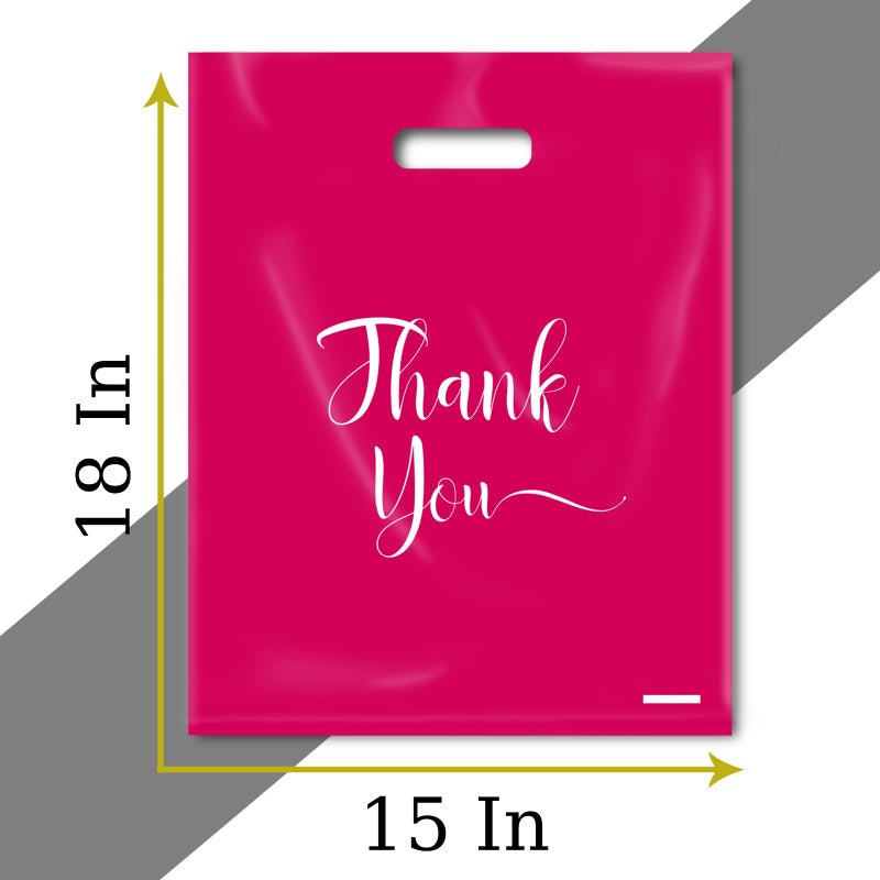MLAFLY Thank You Bags - 100 Pack Plastic Merchandise Bags for Business, Retail Boutique Wholesale (Pink, Large 15x18) - Image 3