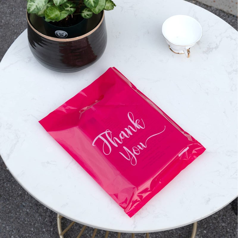MLAFLY Thank You Bags - 100 Pack Plastic Merchandise Bags for Business, Retail Boutique Wholesale (Pink, Large 15x18) - Image 2