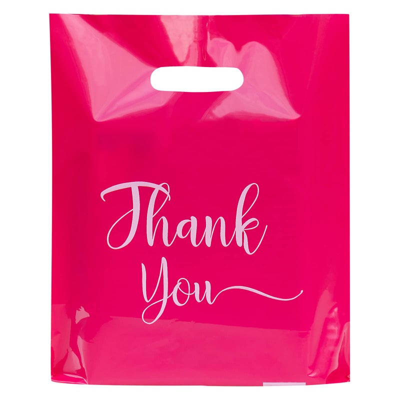 MLAFLY Thank You Bags - 100 Pack Plastic Merchandise Bags for Business, Retail Boutique Wholesale (Pink, Large 15x18) - Image 1
