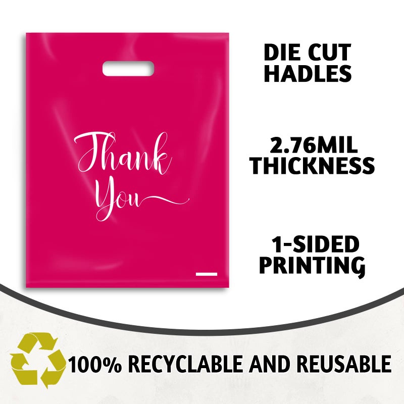 MLAFLY Thank You Bags - 100 Pack Plastic Merchandise Bags for Business, Retail Boutique Wholesale (Pink, Large 15x18) - Image 4