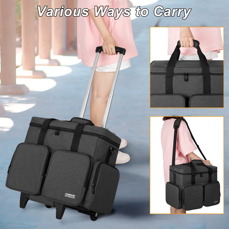 CURMIO Rolling Scrapbook Tote on Wheels, Scrapbook Storage Bag with Detachable Trolley and Bottom Wooden Board, Rolling Craft Bag for Scrapbooking Supplies, Black - Image 5