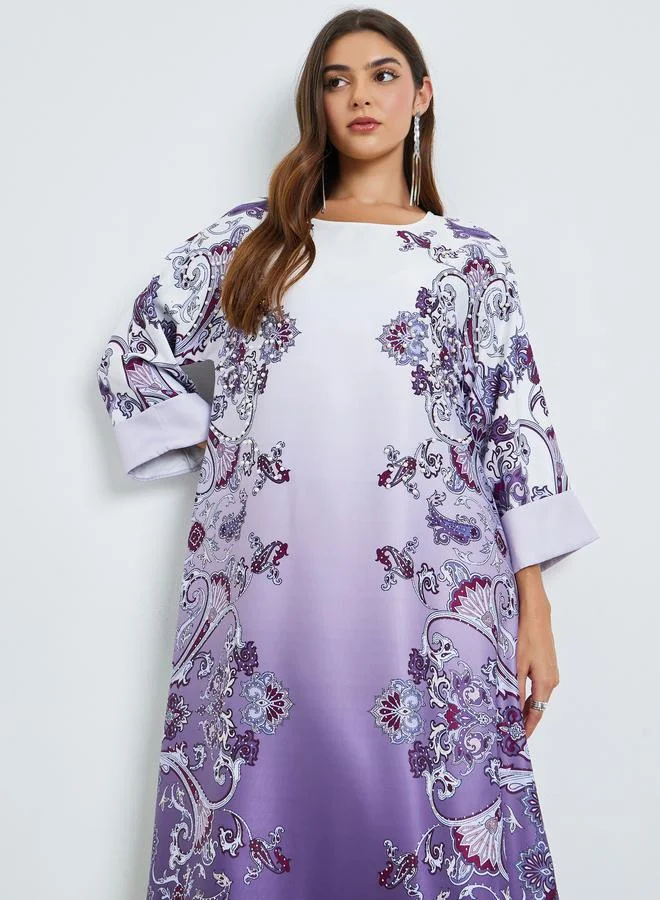 Styli Printed Rhinestone Embellished A-Line Jalabiya