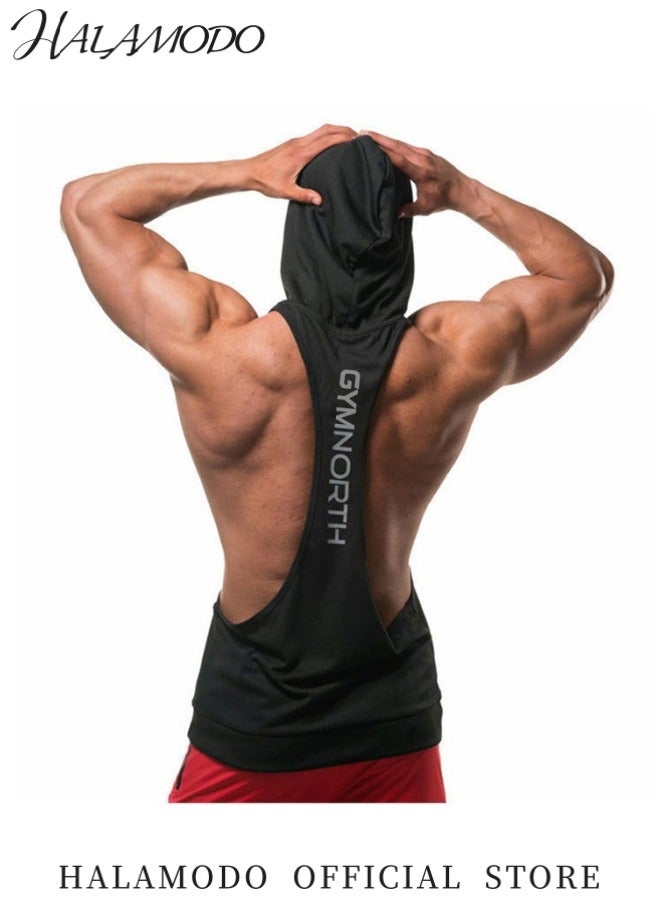 HALAMODO Men's Workout Hooded Tank Tops Sports Training Sleeveless Gym Hoodies Bodybuilding Cut-Off Muscle Shirts for Fitness and Strength Training - Image 3