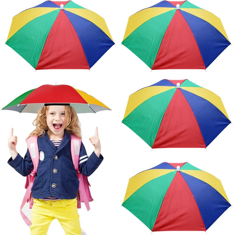 MUFEKUM 4 Pack Rainbow Umbrella Hats, 20.5in Hands-Free Kids' Head Umbrellas, Folding Waterproof Umbrella Caps for Outdoor Party, Fishing, Sun, Rain, Beach, Golf, Hiking - Image 1