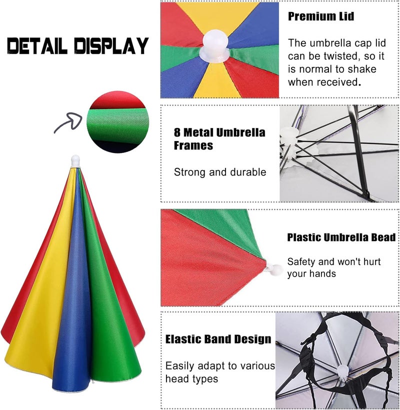MUFEKUM 4 Pack Rainbow Umbrella Hats, 20.5in Hands-Free Kids' Head Umbrellas, Folding Waterproof Umbrella Caps for Outdoor Party, Fishing, Sun, Rain, Beach, Golf, Hiking - Image 3