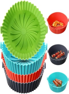 Potchen 4 Pcs Air Fryer Silicone Pot Air Food Safe Air Fryers Oven Accessories Air Fryer Silicone Liners Baking Round Safe Replacement for Flammable Parchment Liner Paper for After Using Air Fryer, 6.3 Inch 